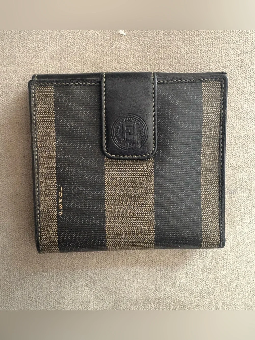 Fendi Black & Brown Striped Card Holder with Snap Tab